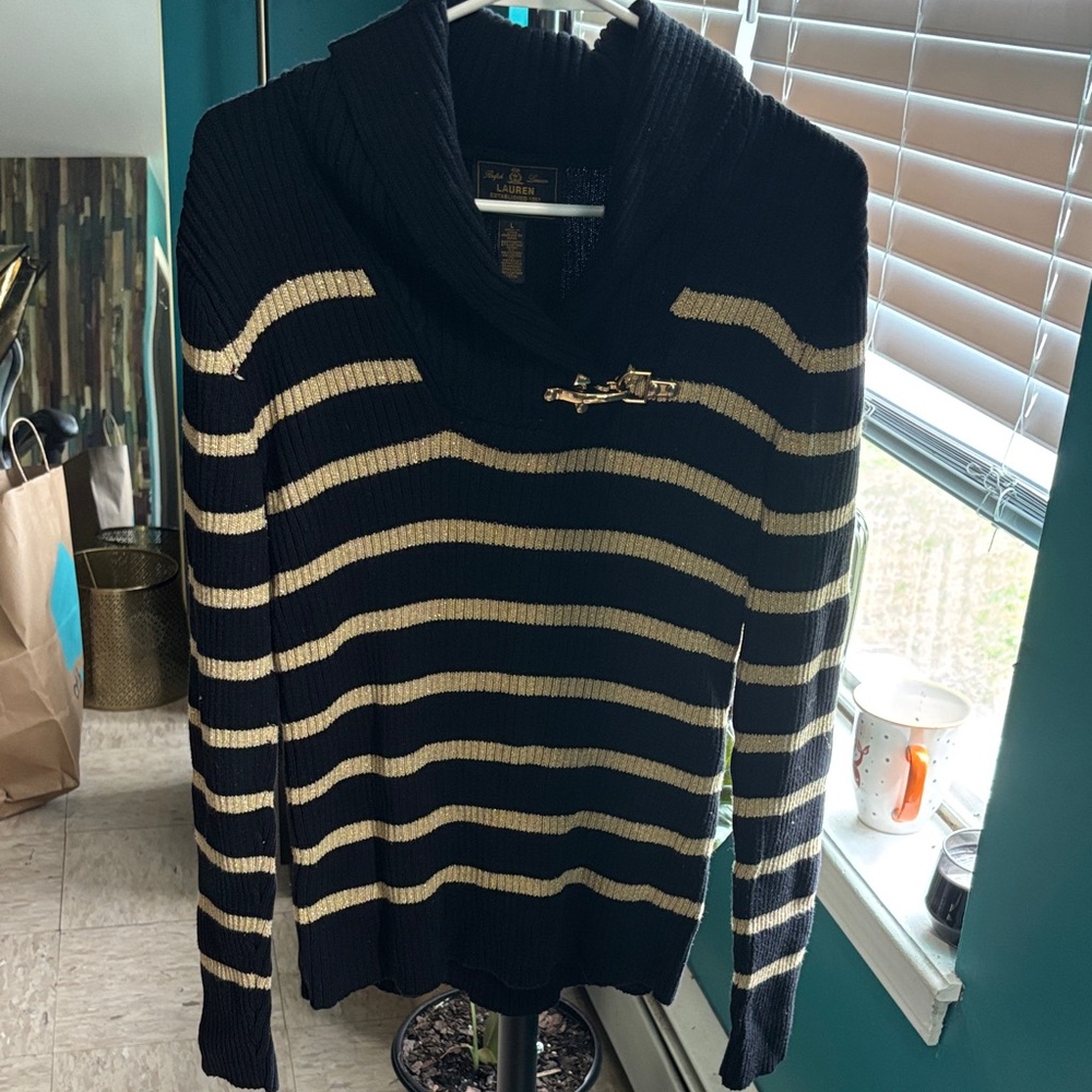 Black and Sparkling Gold Striped Sweater